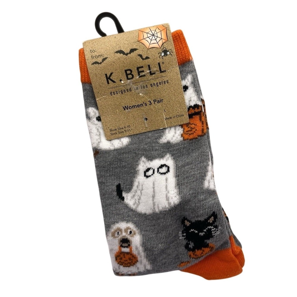 Halloween K. Bell Woman's Ghost Pumpkin Socks 3 Pairs NEW